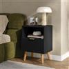 [en.casa] Comodino con Cassetto e Vano Aperto 55x40x30 cm Nero | Mobiletto da Notte Moderno, Frontale Scanalato, Piedini in Legno, Mobile Laterale da Divano