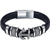 Feilok Bracciale in Pelle da Uomo Ancoraggio in Pelle Intrecciata Nero Bracciale in Pelle Regolabile per Gli Uomini