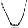 David Galvani ® Collana da uomo in pelle con ciondolo a forma di perla, realizzata a mano, in acciaio inox argentato, 45 cm + 5 cm, collana da uomo, in pelle nera, collare, regalo per uomini,