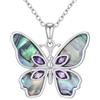 LONAGO Collana a Farfalla da Donna Argento Sterling 925 Farfalla Viola con Conchiglia di Abalone Collana con Ciondolo