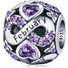 ShiYu Charms per Pandora Bracciale in argento Sterling febbraio Birthstone Amore Cuore Charm Bead