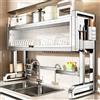 BEBANE Scolapiatti sopra lavello in acciaio inox 304 con ante dell'armadietto | Porta posate multifunzionale, ideale per riporre piatti, tazze, ciotole e posate(Single-layer,87cm/34.2in)