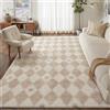HUGEAR Tappeto Salotto 200x300cm Pelo Lungo Grande Beige Bianco Morbido Tappeti Antiscivolo Moderno Camera da Letto Cucina Sala Scendiletto Esterno Bambina Tappeti Rombi Geometrico