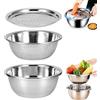 Buachois Set 3 in 1 Composto da Bacinella da Cucina in Acciaio Inossidabile da 28 cm, Grattugia e Colino Multifunzionale con 4 Fori di Taglio, Taglia-verdure da Cucina