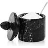 MARBLE RANGE Grande saliera in marmo con coperchio e cucchiaio, 10,2 cm | Barattolo per spezie nero fatto a mano per la conservazione della cucina, contenitore ideale per condimenti