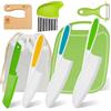 UMILKI Set Coltelli Cucina per Bambini 9 PZ, Inclusi Coltelli Bambini Plastica per Tagliarecon, Coltello Legno, Coltelli Patate, Coltello Onda, Pelapatate, Tagliere per Tagliare e Cucinare, Frutta e Verdura