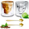 Xiuyer 2 Pcs Tazza di Halloween Teschio - Bicchieri da Rum, Liquore, Amaro - Tazzine Caffè Vetro Doppia Parete Borosilicato - Bicchiere da Vodka 250ml Con 2 Cucchiai