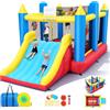 AKEYDIY Castello gonfiabile per bambini dai 3 ai 12 anni, 4,6 x 2,5 x 2,1 m, con ampia superficie di rimbalzo, scivolo extra largo, 2 cestini da basket, rete da pallavolo rimovibile (grande