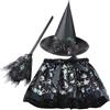 JINGTOPS Vestito Halloween Bambina Gonna Tulle Nero,Vestito Strega Bambina Con Cappello Strega E Scopa,Costumi Halloween Bambini Vestiti Costume Per Cosply Party Per 3-8 Anni