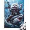 YDSKXITYGKGJ Gatto Bianco Guerriero Puzzle 1000 Pezzi Carta Puzzle per Adulti Scena Squalo Oceano Relax Famiglia Decorazione Regalo 70x50cm/1000pcs