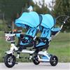 FGHRYENP Triciclo per bambini, Triciclo gemellare quattro in uno per bambini, bicicletta a pedali a due posti, passeggino con parasole, maniglia posteriore rimovibile/pedali retrattili(Blue)