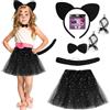 AOOWU 6 Pezzi Gatto Cosplay Set, per Halloween, Carnevale Cosplay Party | Costume da Gatto Bambina con Tutu Gonna, Cerchietti Gatto Orecchie, Coda, Papillon, Guanti di Pizzo, Adesivi per gatti