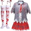 SOETDERT Costume Studentessa Zombie, Costume Halloween Horror, Zombie Costume Accessori Sanguina Camicia, Gonna Corta, Cravatta, Horror Uniforme Studentesca per Donna Bambino, Halloween, Carnevale