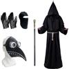 Celebration Directre Costume da medico della peste per Halloween, con maschera a becco lungo, veste da prete, scettro, collana con croce, cintura, guanti in pelle, passamontagna, costume per carnevale di Halloween