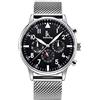 Alienwork Orologio Automatico Uomo Argento Cinturino in Maglia Metallo Calendario Data Nero