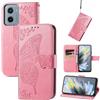 JIUNINE Cover a Libro in Pelle per Motorola Moto E15 / Moto G05, Rosa | Custodia Portafoglio Antiurto in Pelle Sintetica, Motivo Farfalle 3D, Portacarte, Supporto Regolabile, Chiusura Magnetica