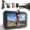 VSYSTO Telecamera per Bicicletta, WiFi GPS Schermo da 4 pollici 1080P Selfie e telecamera posteriore Dash Camera Specchietto per bicicletta, modalità di guida assistita, Mostra temperatura e calorie