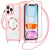 xinyunew Magnetica Cover per iPhone 14 Pro con Cordino, Integrata 9H Vetro Temperato Schermo e Protezione Collana Fotocamera, Custodia Antiurto 360 Gradi Fronte Retro Doppia Faccia Case - Rosa