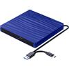 QDSYLQ Lettore CD DVD Esterno per PC Portatile USB 3.0, Slim USB C CD DVD RW Masterizzatore CD Esterno per Macbook, Desktop, PC, Laptop, Compatibile con Windows 11/10/XP/8/7/Vista/Linux/MacOS, Blu