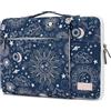 SANFAN Custodia protettiva per computer portatile a 360°, con 3 tasche, maniglia e tracolla per bagagli, motivo: sole, luna e stelle su sfondo blu navy