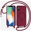 xinyunew Magnetica Cover con Cordino per iPhone X/iPhone XS,[Compatibile con MagSafe], Cover in Silicone, Regolabile Cordino da Collo Nylon Catena Collana Tracolla,rosso