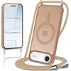 Knrlqim Magnetica Cover con Cordino per iPhone Air, Compatibile con Magsafe,Custodia con Laccio Collana Tracolla Corda,Traslucida Opaca Hard PC Sottile Antiurto Protettiva Case per iPhone 17 Air,Cachi