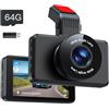 Range Tour Dashcam Auto con Scheda SD 64G, 1080P FHD Telecamera per Dash cam IPS 3 DVR Digitale Video registratore Guida Anteriore con Grandangolo di 170° Visione Notturna Registrazione Loop