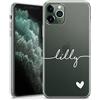 TULLUN Custodia personalizzata per iPhone 15, in morbido gel trasparente, cover personalizzata orizzontale, colore con nome e fondo a cuore, stile individuale, iniziali e testo, nome e cuore bianchi