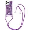 GoodcAcy Compatibile con Xiaomi Poco X3/Poco X3 Pro con Cordino, Trasparente Glitter Liquido Antiurto Brillantini Tracolla Custodia, Silicone Bumper Laccio Sabbie Donna Protettivo Case, Viola