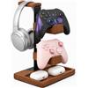 Cyiecweu Supporto 3 in 1 per cuffie e auricolari, in legno, albero marrone | Doppio ripiano, con base, supporto per cuffie da tavolo, per controller da gioco universale
