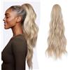 S-noilite Coda di cavallo lunga con coulisse, spessa e ondulata, extension per capelli sintetici da 66 cm con clip per donna,Drawstring Ponytail,Biondo bianco con riflessi