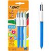 BIC 4Colori Fun, Penne a Sfera Multicolore a Scatto, Inchiostri Classici e Pastello, 3 Unità, Cancelleria Scuola, Università e Ufficio