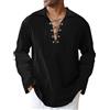 LVCBL, Camicia Medievale da Uomo, Costume Vikingo, in Lino, a Maniche Lunghe, Camicia dei Pirati, M-3XL, Nero , 3XL