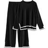 CMTOP Tuta Donna Completo Elegante 2 Pezzi Casual Tute da Ginnastica Tailleur Girocollo Maglia a Maniche Lunghe e Pantaloni a Gamba Larga Autunnale Invernale Completi Per La Casa