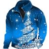 Generisch Felpa di Natale da uomo con glitter albero di Natale stampa a maniche lunghe colorato albero di Natale con cerniera 1/4 a maniche lunghe, maglione invernale, O blu., XL