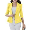 OMZIN Donna Business Casual Cropped Blazer Giacca Aperto Davanti Cotone Cardigan Capispalla Giallo XS