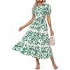 GRACE KARIN Abito estivo da donna a maniche corte con stampa floreale, casual, con colletto polo, cintura annodata, stile Boho, con tasche, abito lungo da spiaggia, camicia da spiaggia, Fiore verde, M