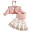 eqenkely Vestito Tutù e Cardigan Set per Bambine Vestiti+Cappotto Inverno per Festa | Elegante,Papillon Tulle abiti e Giacca ,Completi Bimba Inverno 6 12 mesi 2 3 anni per Battesimo, Festa,Compleanno 1 anni