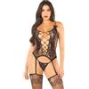 Leg Avenue Lace And Net Cami Garter Set di Lingerie, Nero, Etichettalia Unica Donna