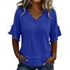 Generic Maglietta da donna con scollo a V e maniche corte a campana, stile boho, casual, vestibilità ampia, con frange, per vacanze al mare, Blu, XL