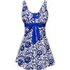 AMAGGIGO Costume da bagno intero da donna a pois con gonna per il controllo della pancia