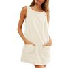 Haibang Vestito con Gilet Donna, Abito da Donna in Velluto A Coste, Mini Abito con Tasche, Vestito Elegante Autunno Inverno Linea Ad A, Bianco Sporco