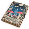 CHERISH ART CRAFT Diario vintage fatto a mano con funghi e luna, con lucchetto, quaderno in pelle celeste e grimorio per streghe, quaderno da disegno con bordo a carta Deckle Edge, diario estetico per scrivere e