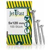 Jet-Fast Viti universali di alta qualità, 5,0 x 120 mm, 100 pezzi, testa svasata Duo, azionamento TX, zincate blu, viti per legno, viti per truciolato, punta cut, qualità tedesca