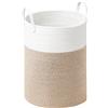 SONGMICS Cesto Portabiancheria, Cesto Portabiancheria per Bambini 80 L, con Coperchio, Corda in Cotone, Manico, Coulisse, per Peluche, Coperte, Camera da Letto, 40 x 40 x 60 cm, Bianco e Marrone