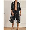 CONJUESS Set di vestaglie da uomo in stile cinese con stampa "Dragon Dance", kimono nero aperto sul davanti con cintura e pantaloncini, streetwear in 2 pezzi