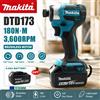 Makita DTD173 18V LXT Avvitatore a impulsi senza fili Brushless, Trapano elettrico, Avvitatore per legno/bulloni, Modalità T1/T2, Doppia luce LED, 180 N·m + Makita DTD173 18V Avvitatore a impulsi