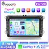 podofo Autoradio Android 8 Pollici 4+64G con GPS e Carplay per VW Volkswagen Golf 5 6 Touran Passat B6 Polo Jetta Sharan Seat Skoda