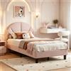 Superaly Lettino imbottito Superaly 90 x 200 cm con testiera regolabile in altezza a forma di petalo, struttura letto singolo, rete a doghe e telaio in metallo, letto da principessa per bambini