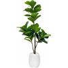 NONE Pianta artificiale Ficus lyrata 180 cm, albero di ficus artificiale realistico con vaso bianco e pietre decorative, grande pianta finta per soggiorno, camera da letto, ufficio, balcone, decorazioni